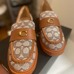 Brown and Cream Loafers with Gold Accent